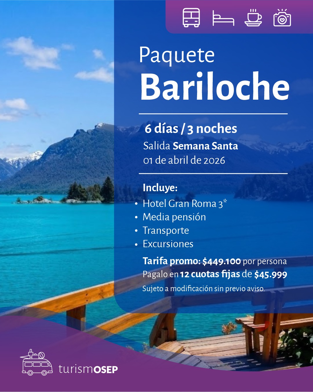 SALIDA GRUPAL A BARILOCHE – Semana Santa 2026